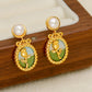 French Medieval Style Tulip Palace Oval Pearl Earrings