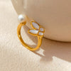 Copper-plated Real Gold Butterfly Pearl Opening Ring,Adjustable
