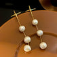 Natural Freshwater Pearl Cross Awn Long Tassel Earrings,7.8cm