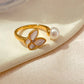 Copper-plated Real Gold Butterfly Pearl Opening Ring,Adjustable