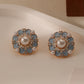 French New Style Blue Oil-dripping Flower Earrings