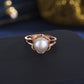 925 Sterling Silver Flower Inlaid with Natural Pearl Ring, Adjustable