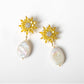 925 Silver Needle Sunflower Simple Baroque Pearl Earrings