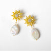 925 Silver Needle Sunflower Simple Baroque Pearl Earrings