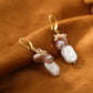 Rose Stone Square Baroque Freshwater Pearl Earrings