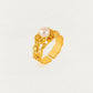 18K Gold Plated Hollow Plum Blossom Pearl Ring,Adjustable