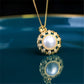 Hollow Carved Zircon Freshwater Pearl Pendant Necklace,40+4.5cm