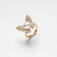 925 Silver Freshwater Pearl Butterfly Ring, Adjustable