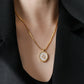 18K Gold French Oval Mother-of-pearl Inlaid Opal Pendant Necklace