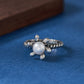 925 Silver Simple Freshwater Pearl Flower Ring,Adjustable