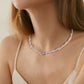 Natural freshwater pearl double-layer chain stacked pendant necklace,40+5cm