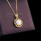 Hollow Carved Zircon Freshwater Pearl Pendant Necklace,40+4.5cm