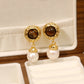 Tiger Eye Stone Retro Pearl Earrings