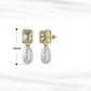 925 Sterling Silver Square Zircon Natural Pearl Earrings