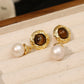 Tiger Eye Stone Retro Pearl Earrings