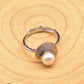 925 Sterling Silver Freshwater Pearl Retro Geometric Ring, Adjustable