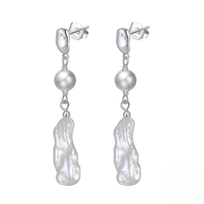 925 Sterling Silver Baroque Pipa Bead Earrings