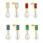 925 Sterling Silver Square Colorful Diamond Pearl Earrings