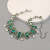 Multi-layer Alloy Diamond Inlaid Pearl Flower Banquet Necklace