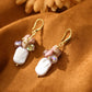 Rose Stone Square Baroque Freshwater Pearl Earrings