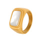 Square White Sea Shell Titanium Steel 18K Gold Ring,6#,7#,8#