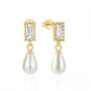 925 Sterling Silver Square Colorful Diamond Pearl Earrings