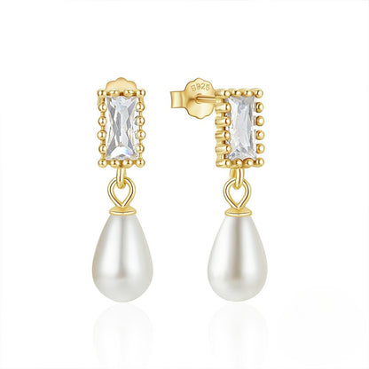 925 Sterling Silver Square Colorful Diamond Pearl Earrings