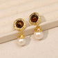 Tiger Eye Stone Retro Pearl Earrings