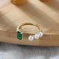 925 Sterling Silver Green Zirconium Pearl Ring, Adjustable