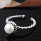 925 Sterling Silver Retro Pearl Twist Braided Ring,Adjustable