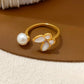 Copper-plated Real Gold Butterfly Pearl Opening Ring,Adjustable