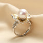 925 Sterling Silver Butterfly Freshwater Pearl Ring, Adjustable