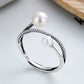 925 Sterling Silver Retro Pearl Double Irregular Ring, Adjustable