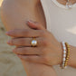 18K Gold Plated Stainless Steel Pearl-inlaid Closed Ring,#7