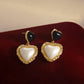 Sweet Geometric Peach Heart Black Drop Glaze Earrings