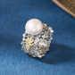 Retro Palace Style 925 Silver Inlaid Freshwater Pearl Ring,Adjustable