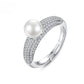 Fashionable Copper Inlaid Zircon Pearl Ring, Adjustable