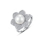 Flower Bead Brass Zircon Ring, Adjustable